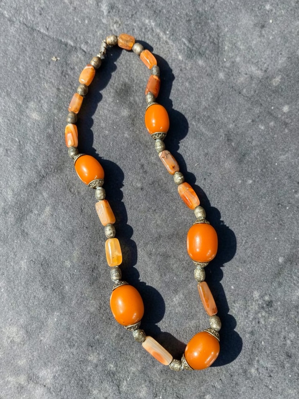 Antique Carnelian Orange Agate Large Beaded Necklace